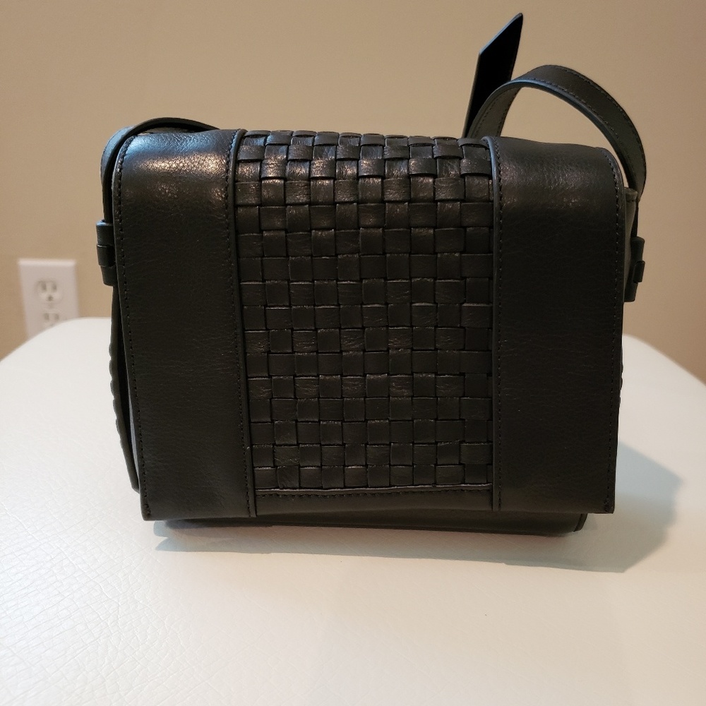 COLE HAAN Woven Leather Mini Flap Crossbody Bag
